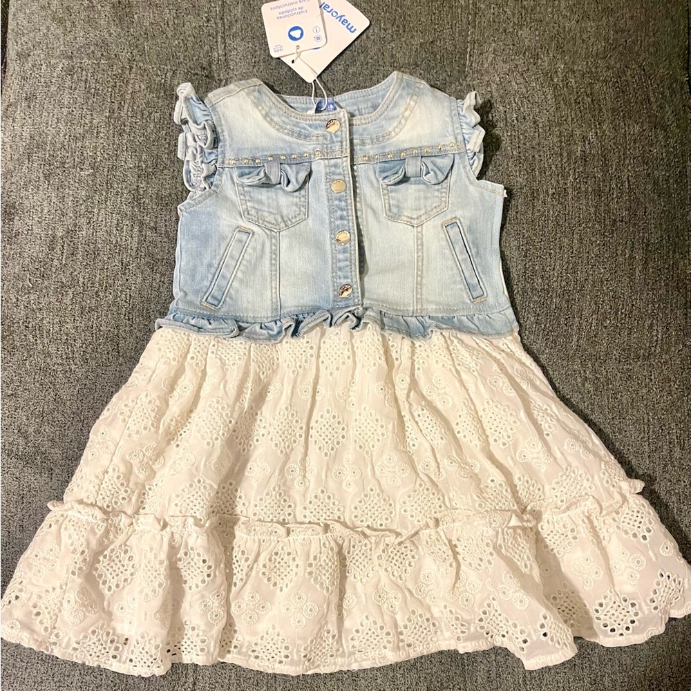 MAYORAL Chiffon Eyelet and Denim Dress